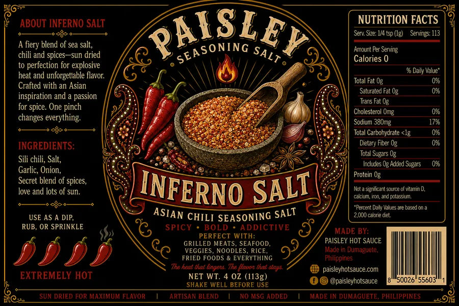 Inferno Salt seasoning label