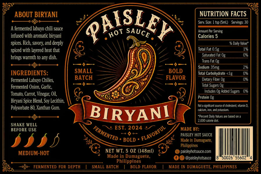 Biryani hot sauce label