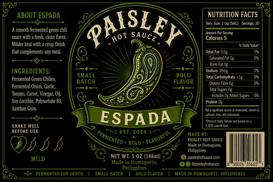 Espada green chili sauce label