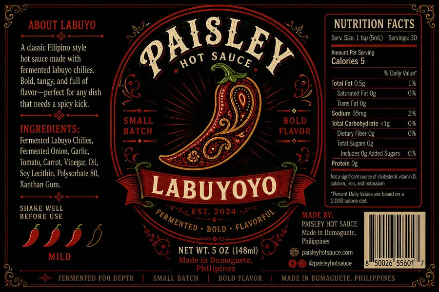 Labuyoyo hot sauce label