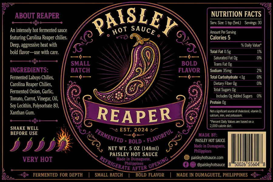 Reaper hot sauce label